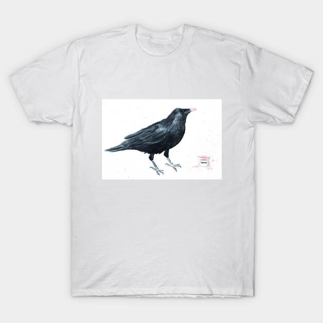 Greedy Raven Watercolour Painting T-Shirt by nickyrollings